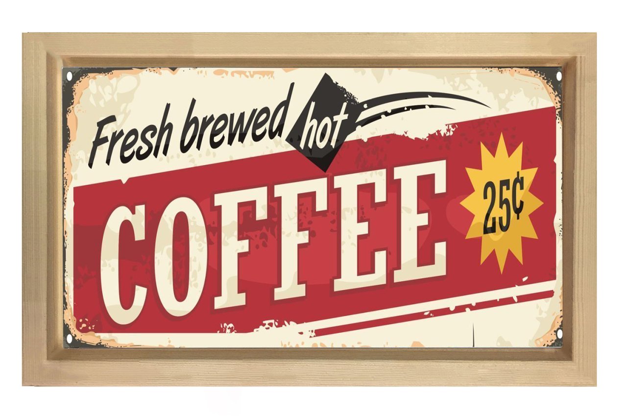 Coffee Reklam Afişi Tablosu Naturel Ahşap - 70x100