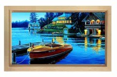 Kayık ve Göl Evi Reprödiksiyon Tablosu Naturel Ahşap Çerçeve - 100x150