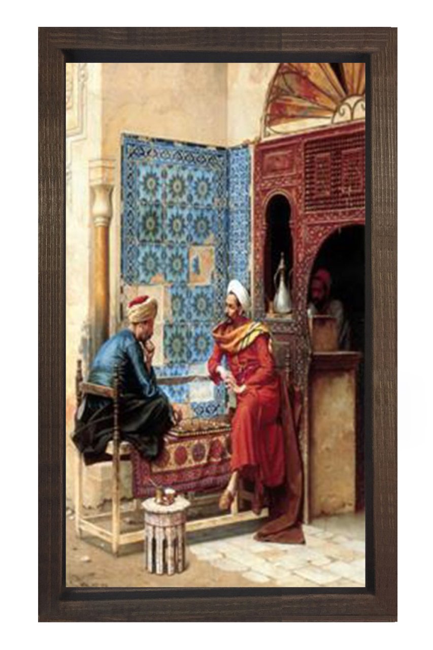 Kahvehane Tablosu Kahverengi Ahşap Çerçeve - 50x90