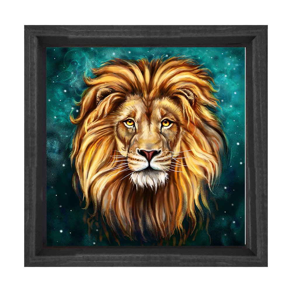Aslan Tablosu Siyah Ahşap Çerçeve - 40x40