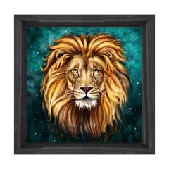 Aslan Tablosu Siyah Ahşap Çerçeve - 40x40