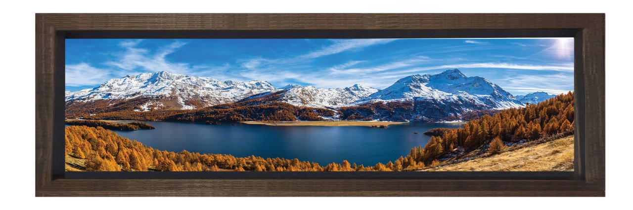 Dağ Manzarası Ve Su Kıyısı Tablosu Kahverengi Ahşap Çerçeve - 200x70