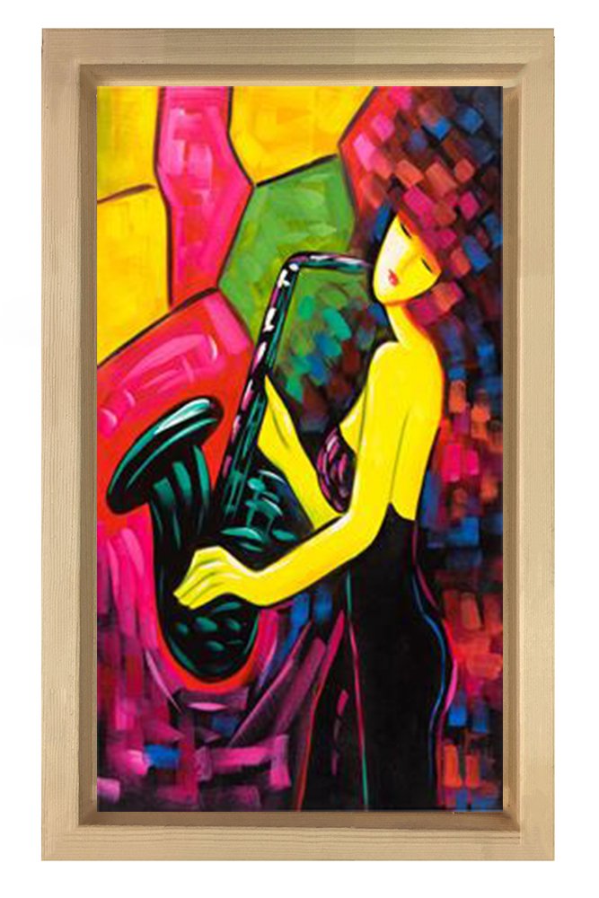 Saksafon Reprödiksiyon Tablosu Naturel Ahşap Çerçeve - 40x60