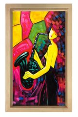 Saksafon Reprödiksiyon Tablosu Naturel Ahşap Çerçeve - 40x60