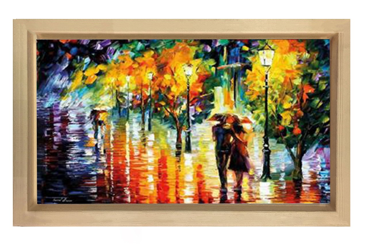 Yağmurda Yürüyen Çift Tablosu Naturel Ahşap - 100x150