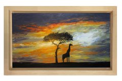 Zürafa Tablosu Naturel Ahşap Çerçeve - 45x30