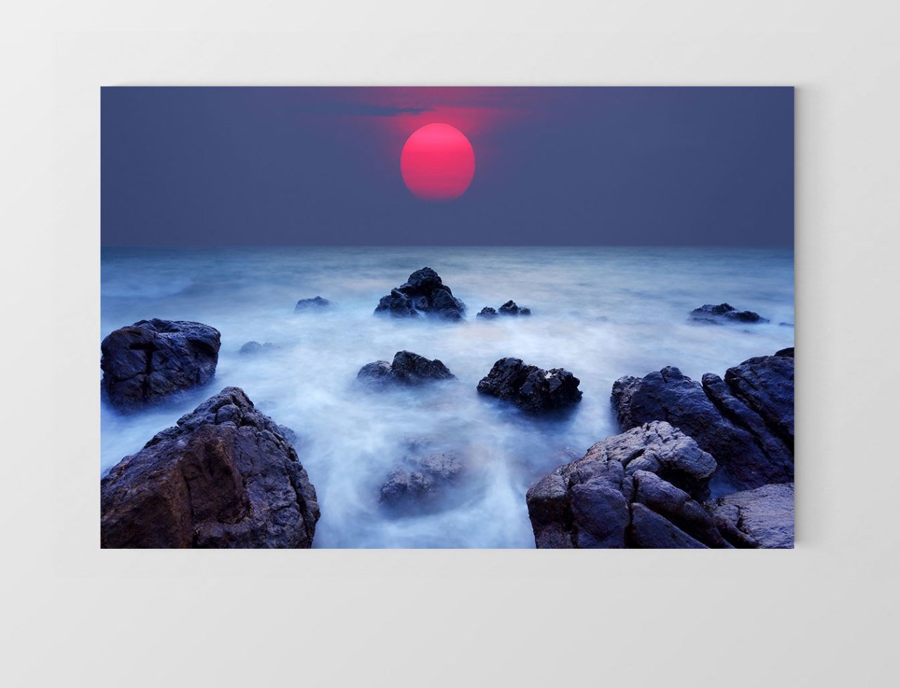 Kızıl Güneş Dalgalı Taş Tablosu Çerçevesiz - 45x30