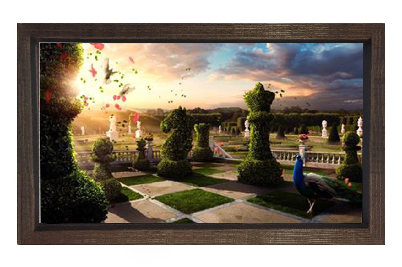 Satranç Bahçesi Tablosu Kahverengi Ahşap Çerçeve - 100x200