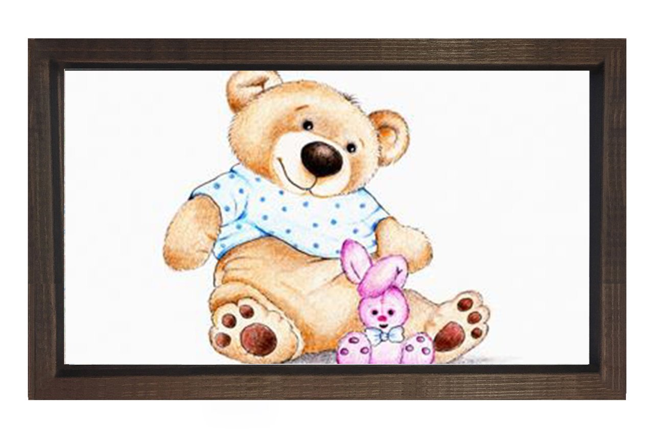 Sevimli Ayıcık Ve Tavşan Tablosu Kahverengi Ahşap Çerçeve - 50x70