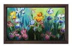 Renkli Çiçekli Kelebek Bahçesi Tablosu Kahverengi Ahşap Çerçeve - 100x150