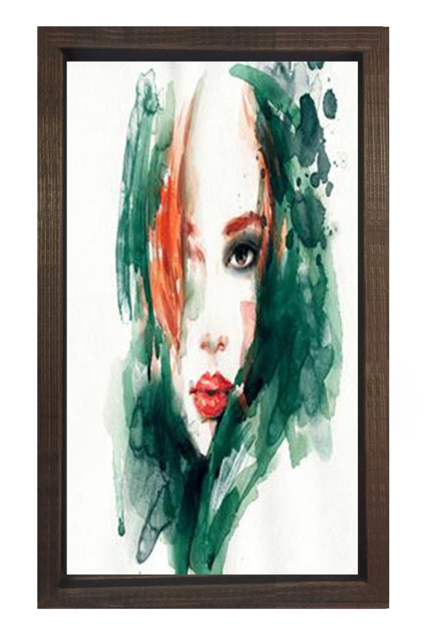 Kadın Yüzü Tablosu Kahverengi Ahşap Çerçeve - 40x60