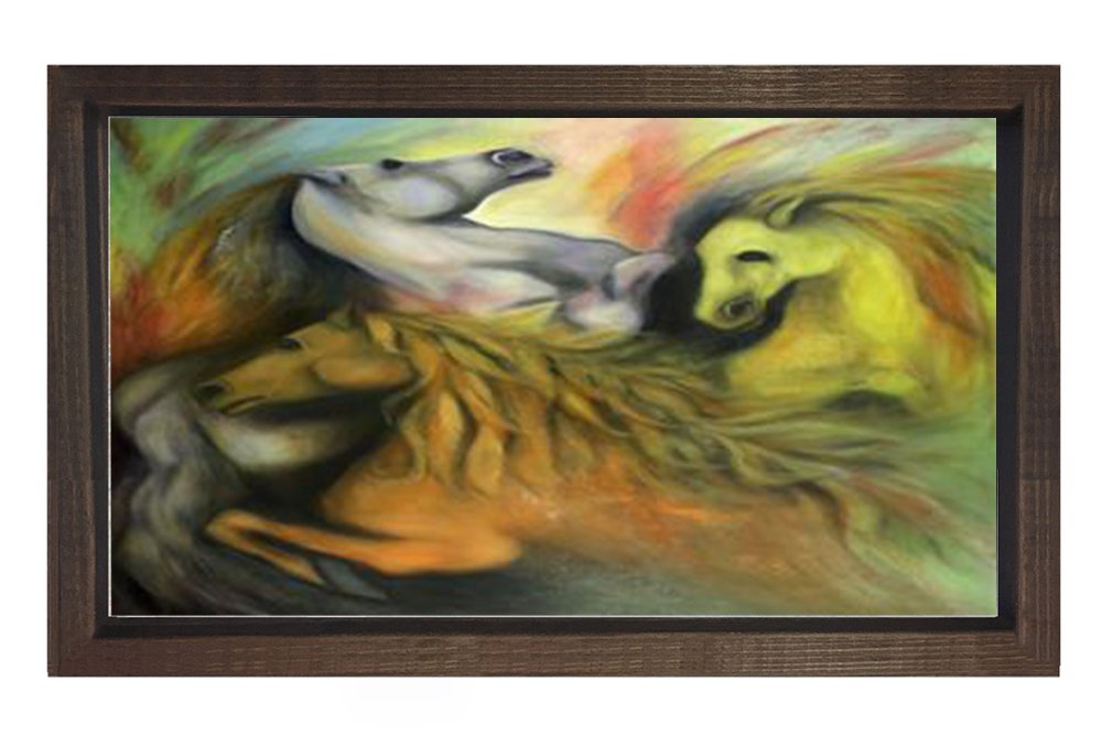 Soyut Atlar Tablosu Kahverengi Ahşap Çerçeve - 100x150