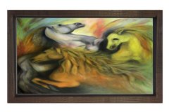 Soyut Atlar Tablosu Kahverengi Ahşap Çerçeve - 100x150