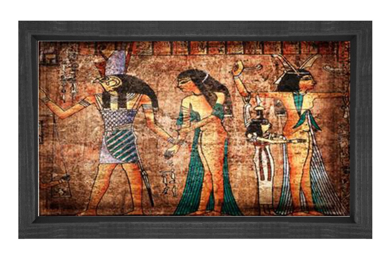 Mısır Duvar Yazısı Tablosu Siyah Ahşap - 50x70