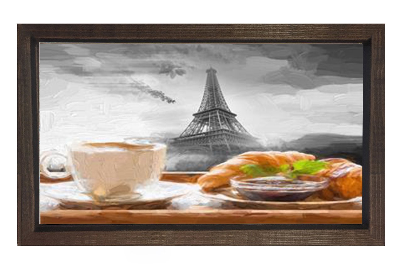 Eiffel Kulesi  Vektörel Tablosu Kahverengi Ahşap Çerçeve - 50x90