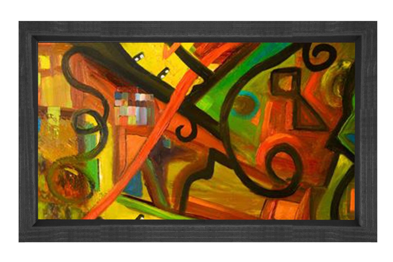 Soyut Reprodüksiyon Tablosu Siyah Ahşap - 50x90