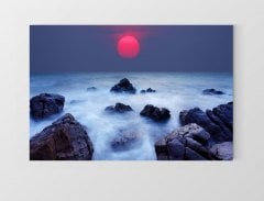Kızıl Güneş Dalgalı Taş Tablosu Çerçevesiz - 70x100