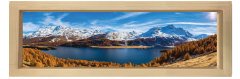Dağ Manzarası Ve Su Kıyısı Tablosu Naturel Ahşap Çerçeve - 200x70