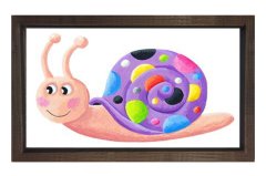 Renkli Sümüklü Böcek Tablosu Kahverengi Ahşap Çerçeve - 50x70