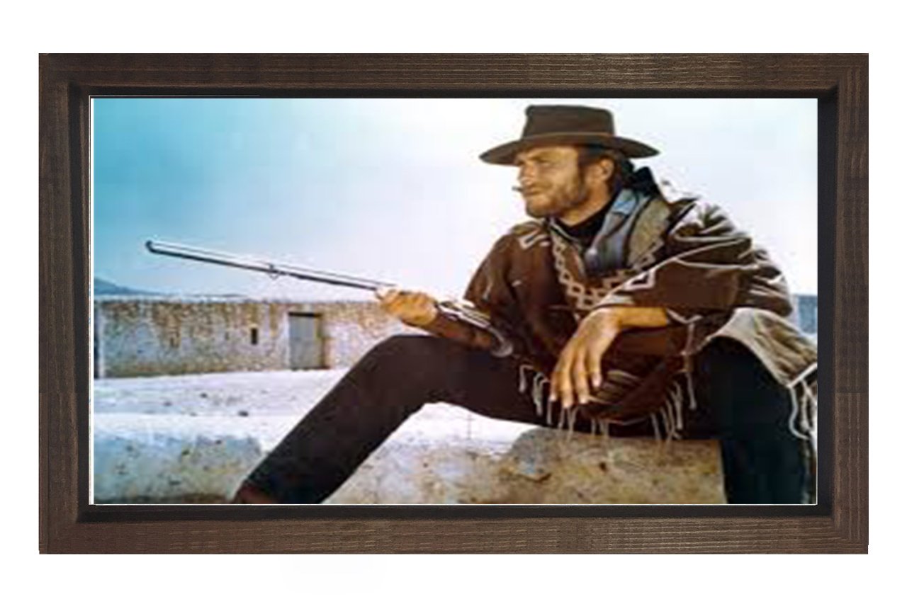Clint Eastwood ve Tüfek Tablosu Kahverengi Ahşap Çerçeve - 40x60
