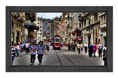 Kırmızı Tramvay ve Taksim Tablosu Siyah Ahşap Çerçeve - 100x200