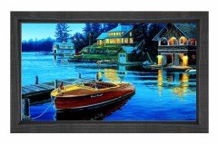 Kayık ve Göl Evi Reprödiksiyon Tablosu Siyah Ahşap Çerçeve - 100x150
