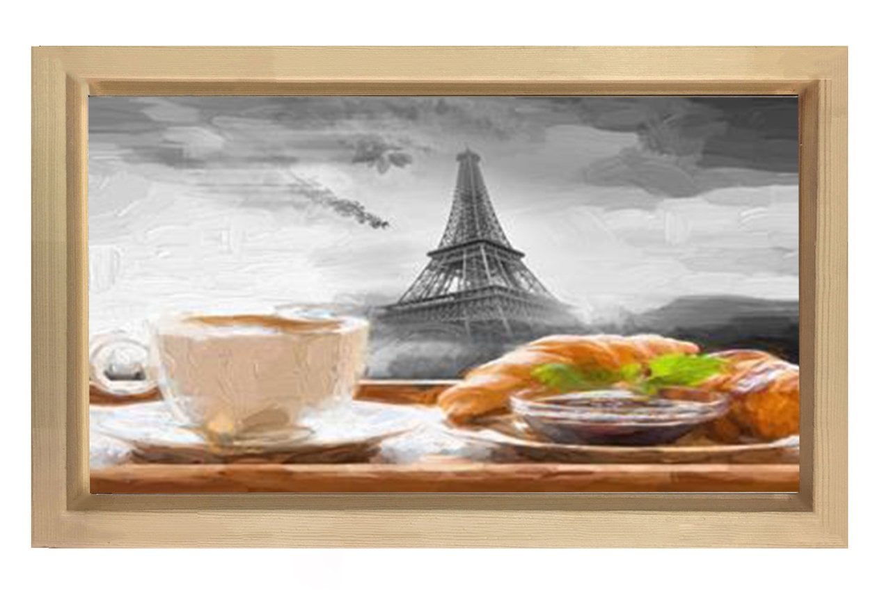 Eiffel Kulesi  Vektörel Tablosu Naturel Ahşap Çerçeve - 100x200