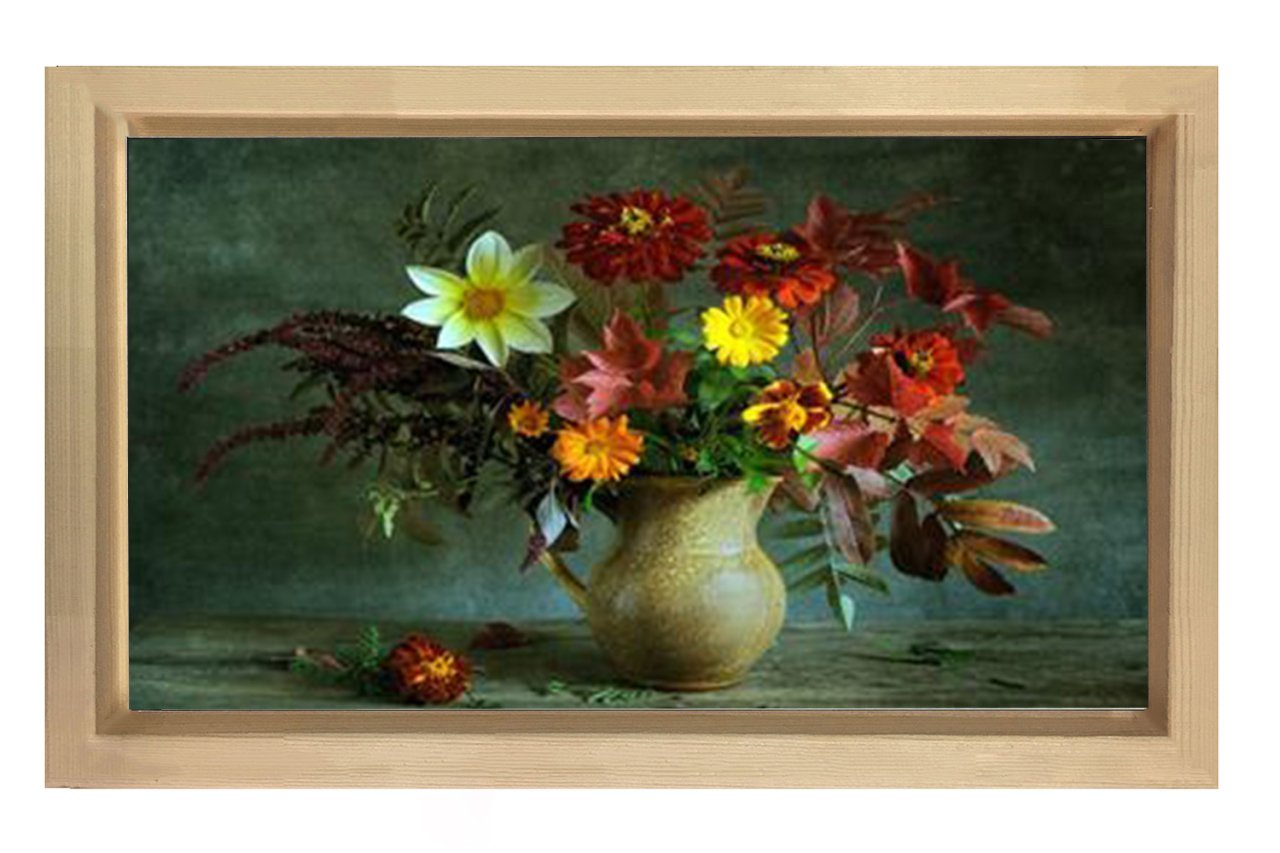 Vazoda Çiçek Natürmort Tablosu Naturel Ahşap - 45x30