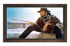 Clint Eastwood ve Tüfek Tablosu Kahverengi Ahşap Çerçeve - 50x70