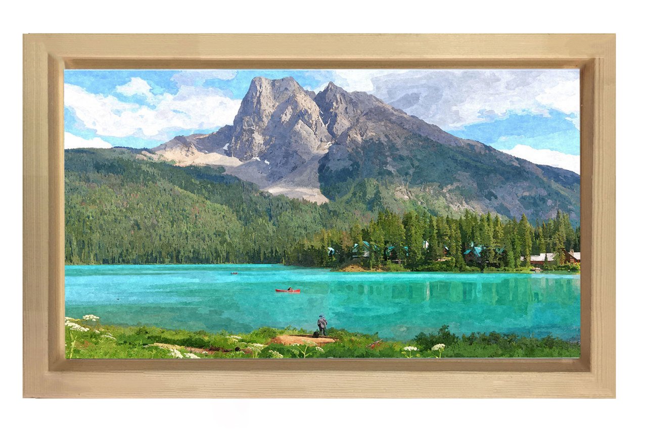Muhtesem Göl Ve Dağ Tablosu Naturel Ahşap Çerçeve - 50x70