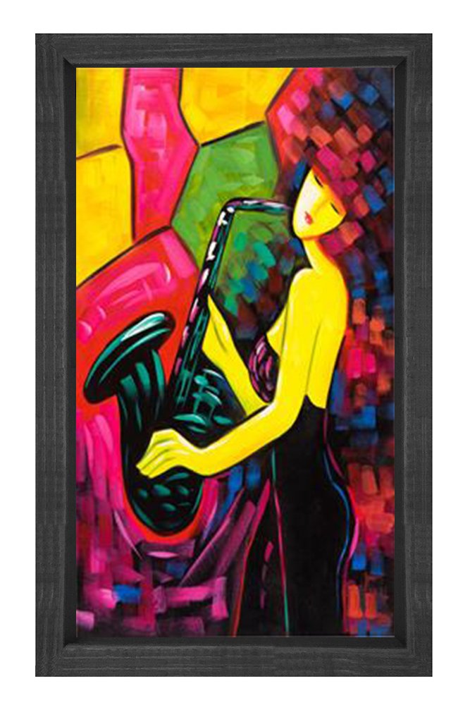 Saksafon Reprödiksiyon Tablosu Siyah Ahşap Çerçeve - 50x70