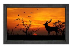 Gün Batımı Geyik Tablosu Siyah Ahşap - 50x70