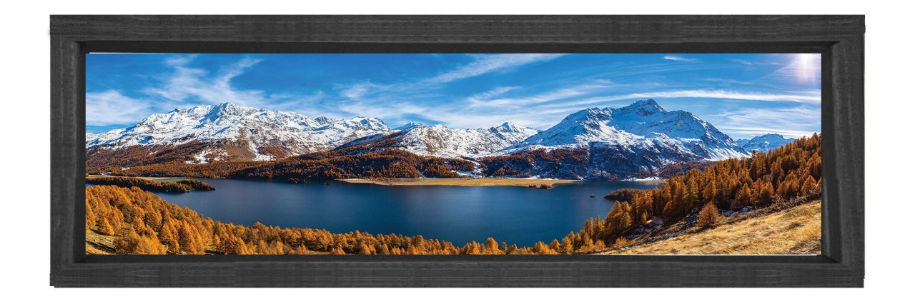 Dağ Manzarası Ve Su Kıyısı Tablosu Siyah Ahşap Çerçeve - 180x60