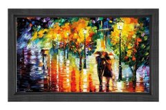Yağmurda Yürüyen Çift Tablosu Siyah Ahşap - 40x60