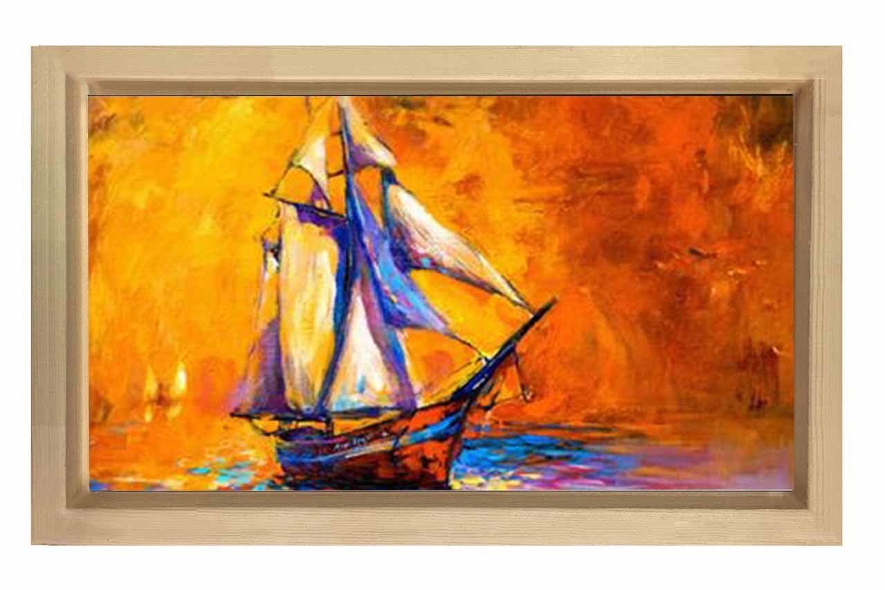 Gemi Yağlıboya Reprödiksiyon Tablosu Naturel Ahşap Çerçeve - 100x150