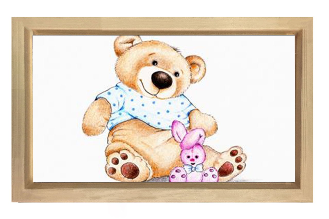 Sevimli Ayıcık Ve Tavşan Tablosu Naturel Ahşap Çerçeve - 50x70