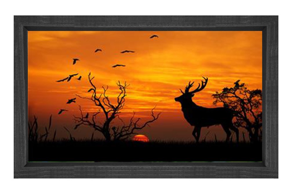 Gün Batımı Geyik Tablosu Siyah Ahşap - 50x90