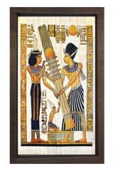 Mısır Papürüsü Tablosu Kahverengi Ahşap Çerçeve - 50x70