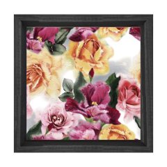 Renkli Güller Tablosu Siyah Ahşap Çerçeve - 70x70