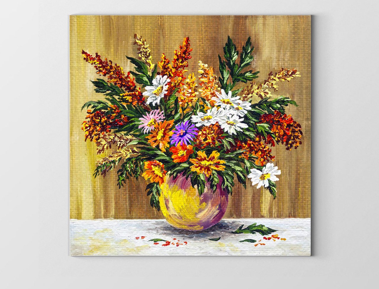 Vazoda Çiçek Natürmort Tablosu Çerçevesiz - 50x50