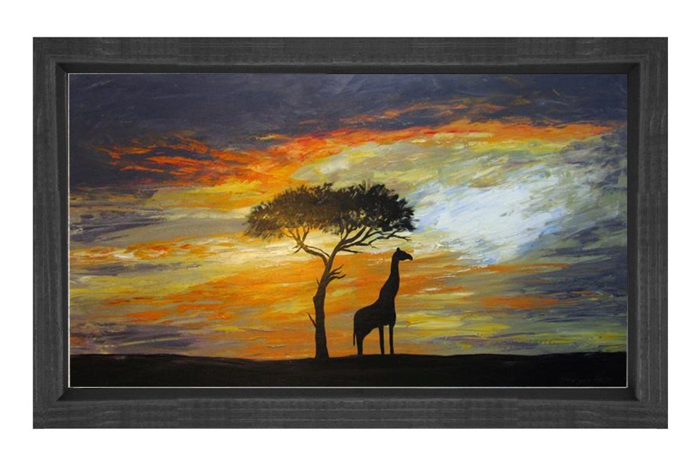 Zürafa Tablosu Siyah Ahşap Çerçeve - 70x100