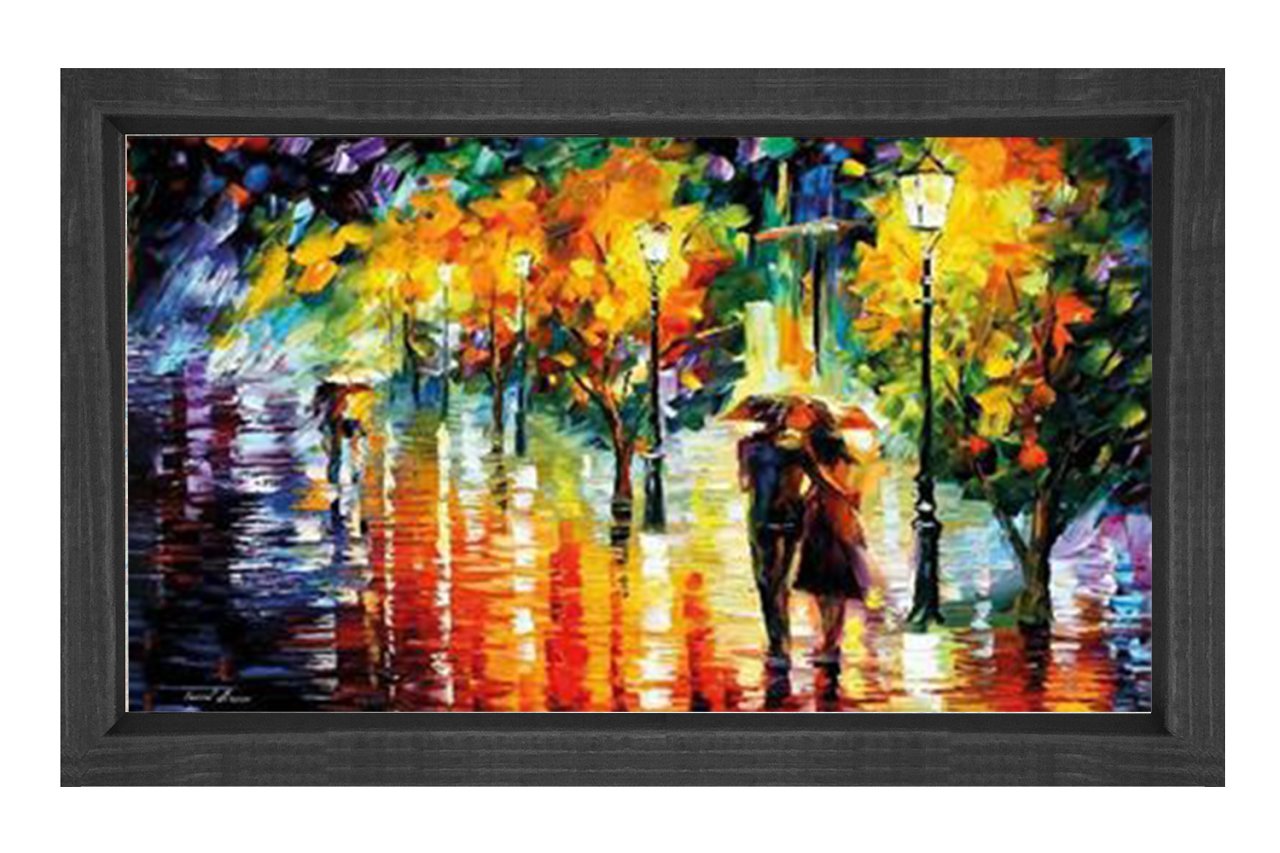 Yağmurda Yürüyen Çift Tablosu Siyah Ahşap - 50x70
