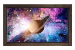 Evren ve Uzay Tablosu Kahverengi Ahşap Çerçeve - 50x90