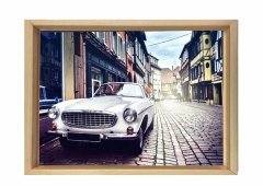 Klasik Araba ve Şehir Tablosu Naturel Ahşap Çerçeve - 100x200