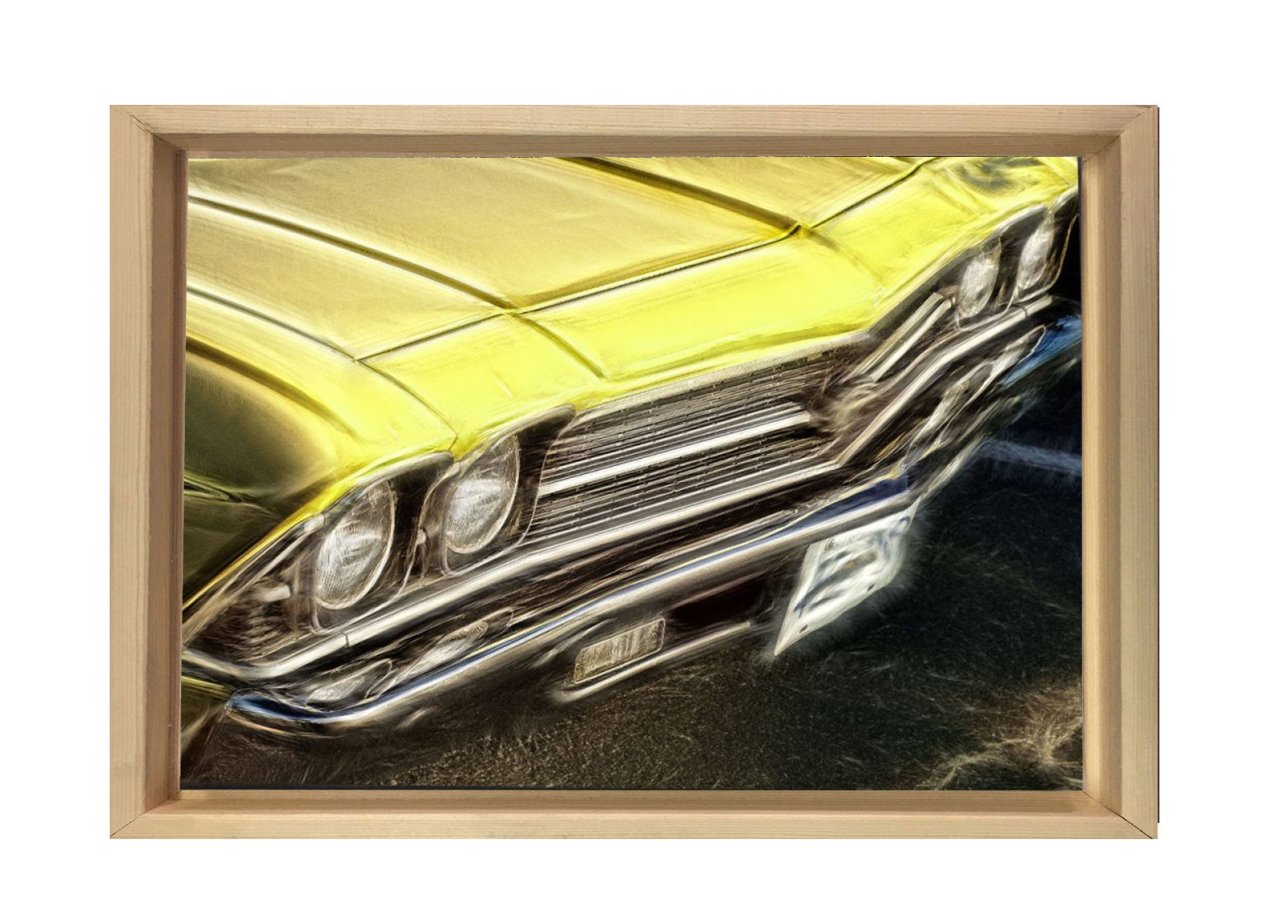 Yellow Classic Car Tablosu Naturel Ahşap - 50x70