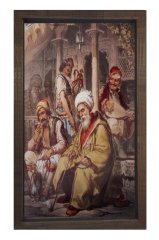 Osmanlı Kahvehanesi Tablosu Kahverengi Ahşap - 50x70