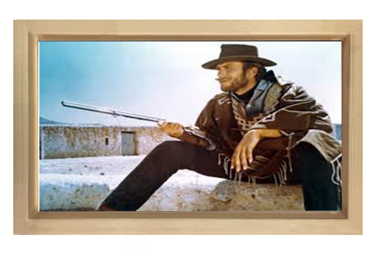 Clint Eastwood ve Tüfek Tablosu Naturel Ahşap Çerçeve - 40x60