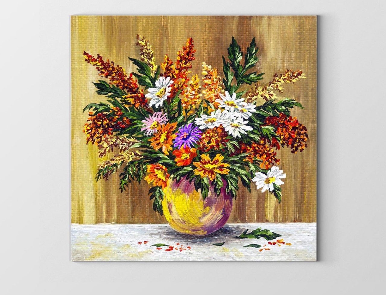 Vazoda Çiçek Natürmort Tablosu Çerçevesiz - 80x80