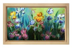 Renkli Çiçekli Kelebek Bahçesi Tablosu Naturel Ahşap Çerçeve - 70x100