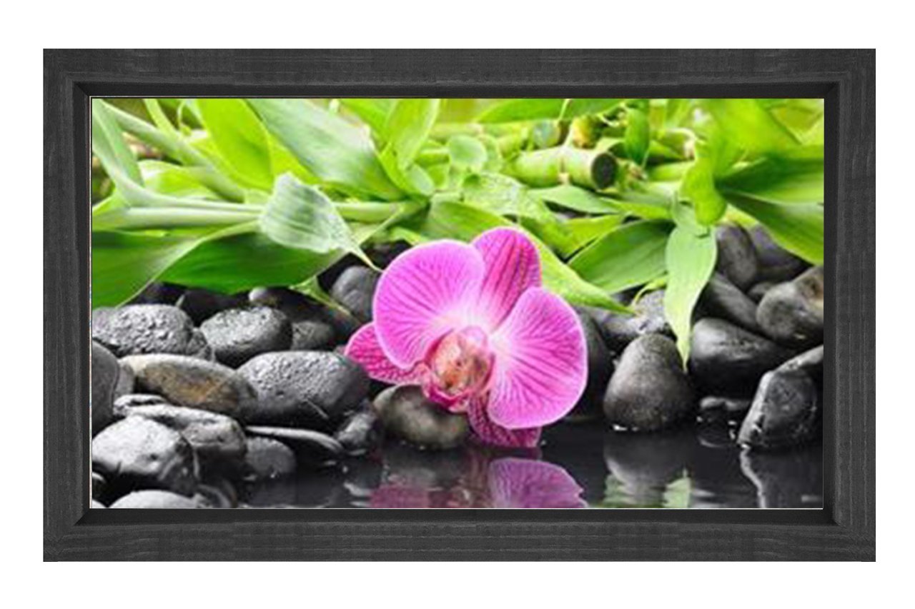 Pembe Menekşe Çiçek Tablosu Siyah Ahşap - 50x90